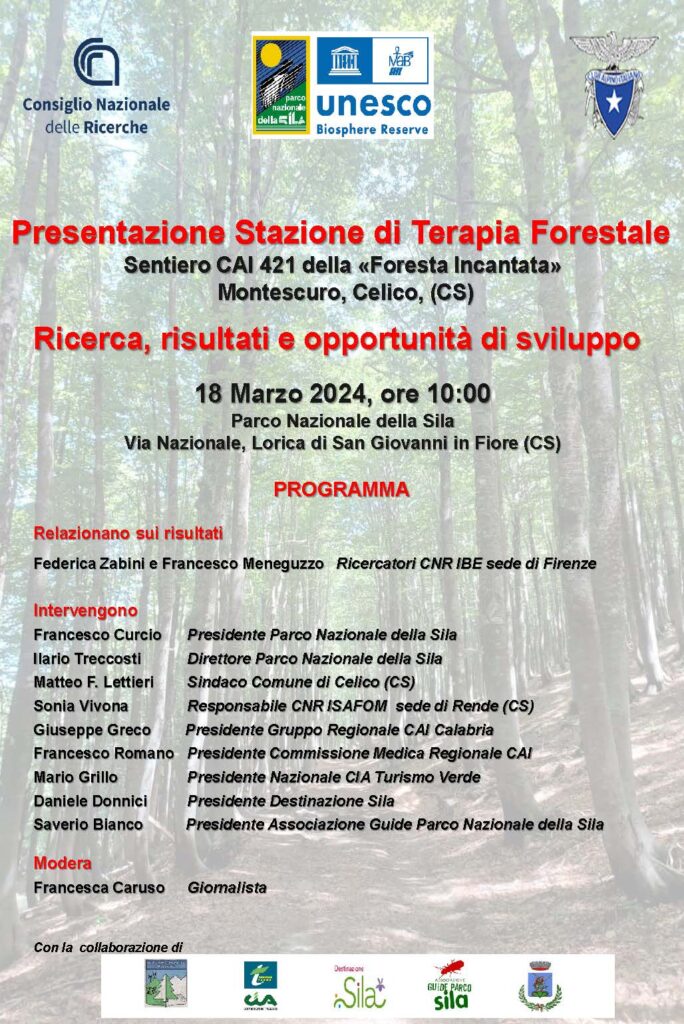 Terapia Forestale nel Parco Nazionale della Sila. Ricerca, risultati e opportunità di sviluppo – 18/03/2024