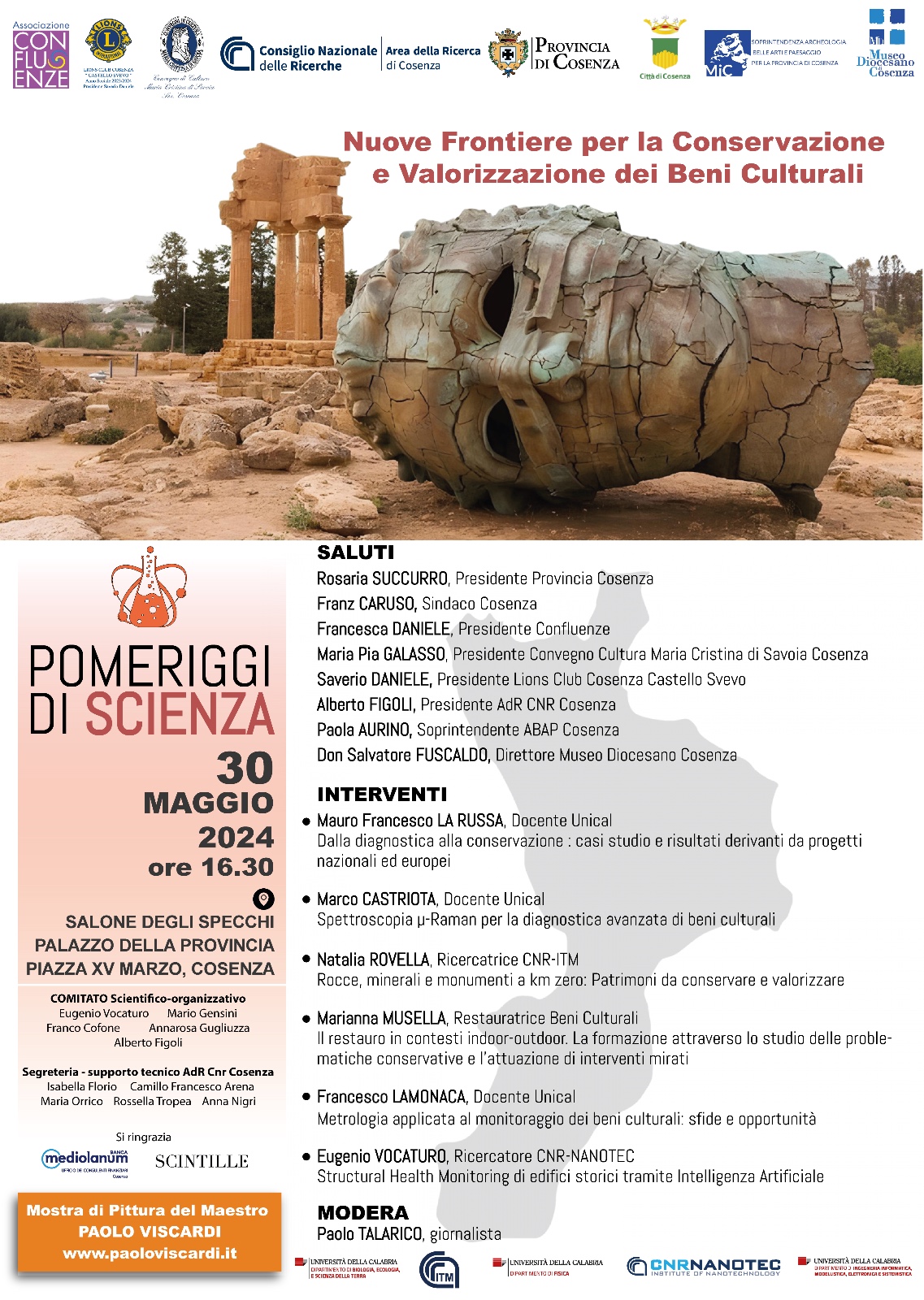 Pomeriggi di Scienza ” Nuove frontiere per la Conservazione e Valorizzazione dei Beni Culturali” – Cosenza, Salone degli Specchi – 30/05/24 ore 16.30