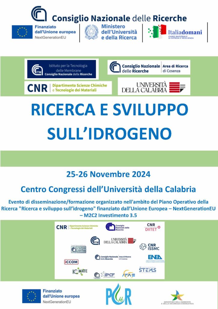 Ricerca e Sviluppo sull’ Idrogeno – 25 e 26 novembre 2024 – Centro congressi UNICAL