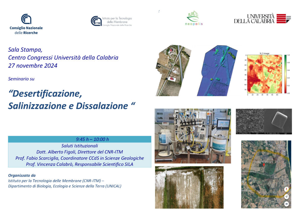 Desertificazione, Salinizzazione e Dissalazione – 27/11/2024 Sala stampa, Centro Congressi Università della Calabria