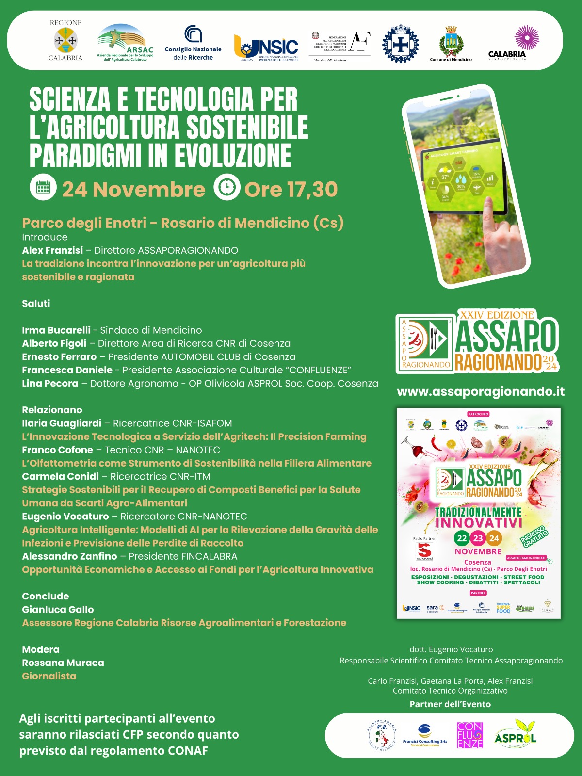 SCIENZA E TECNOLOGIA PER L’AGRICOLTURA SOSTENIBILE: PARADIGMI IN EVOLUZIONE – 24/11/2024 ore 17.30 – Rosario di Mendicino (CS)
