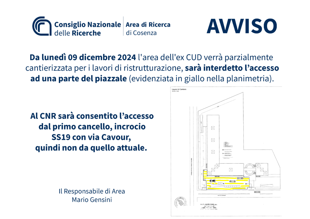 Avviso lavori ristrutturazione Ex-CUD – accesso cancello incrocio SS19 con via Cavour dal 09/12/2024