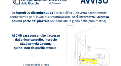 Avviso lavori ristrutturazione Ex-CUD – accesso cancello incrocio SS19 con via Cavour dal 09/12/2024