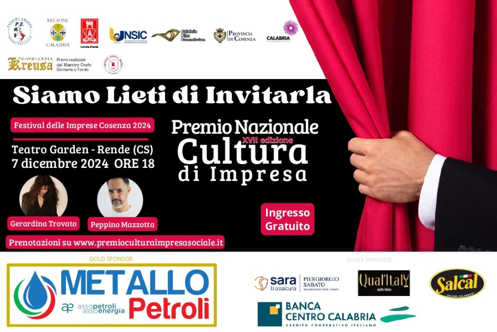 17° Premio Nazionale Cultura Impresa – 7 dicembre 2024 – ore 18:00 – Cinema Teatro Garden di Rende (CS)