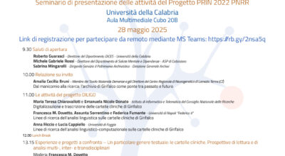 Seminario di presentazione delle attività del PROGETTO PRIN 2022 PNRR: DILIGO – 28/05/2025 ore 9.30 – Aula Multimediale cubo 20B – UNICAL