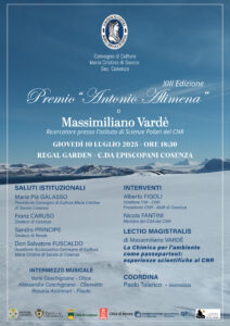 XIII Edizione - Premio "Antonio Alimena" a Massimiliano Vardè, Ricercatore presso l'Istituto di Scienze Polari del CNR - 10/07/2025 ore 18:30 - Regal Garden - Cosenza