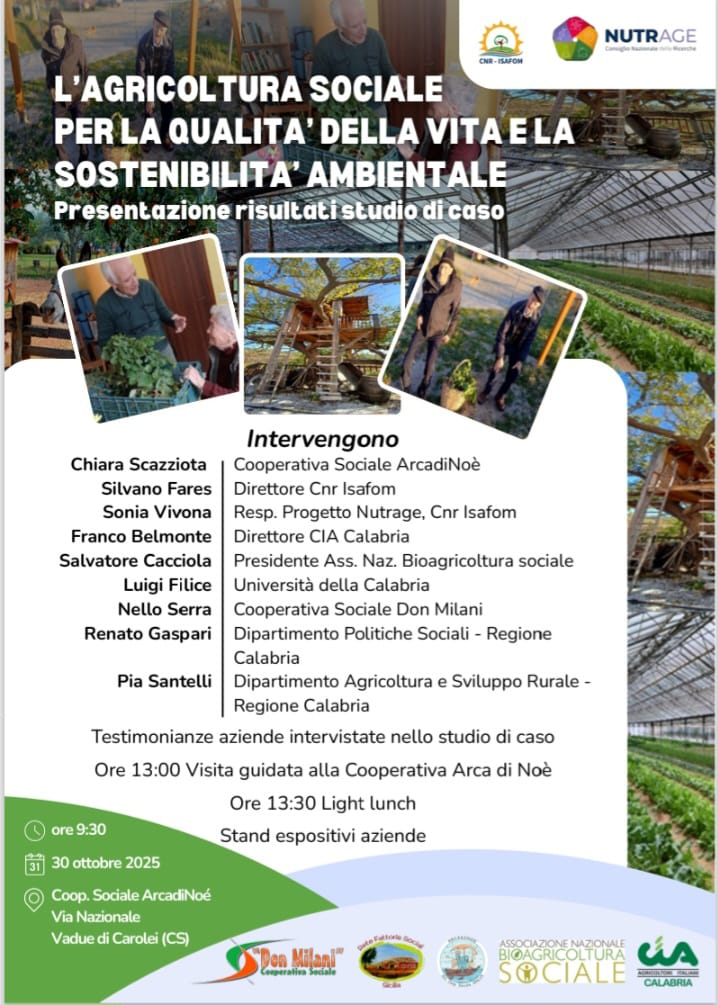 Agricoltura sociale per la qualità della vita e la sostenibilità ambientale - presentazione risultati studio di caso - 30/10/2025 ore 9.30 - Vadue di Carolei (CS)